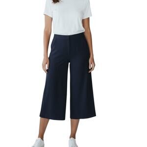 Athleta Navy Blue Cropped Pants Elastic Waist Snap Hem Size 2